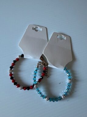 Beaded mix beads Bracelets - Blue & Red/Black Pair